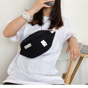 Black Canvas Belt Bag with pin